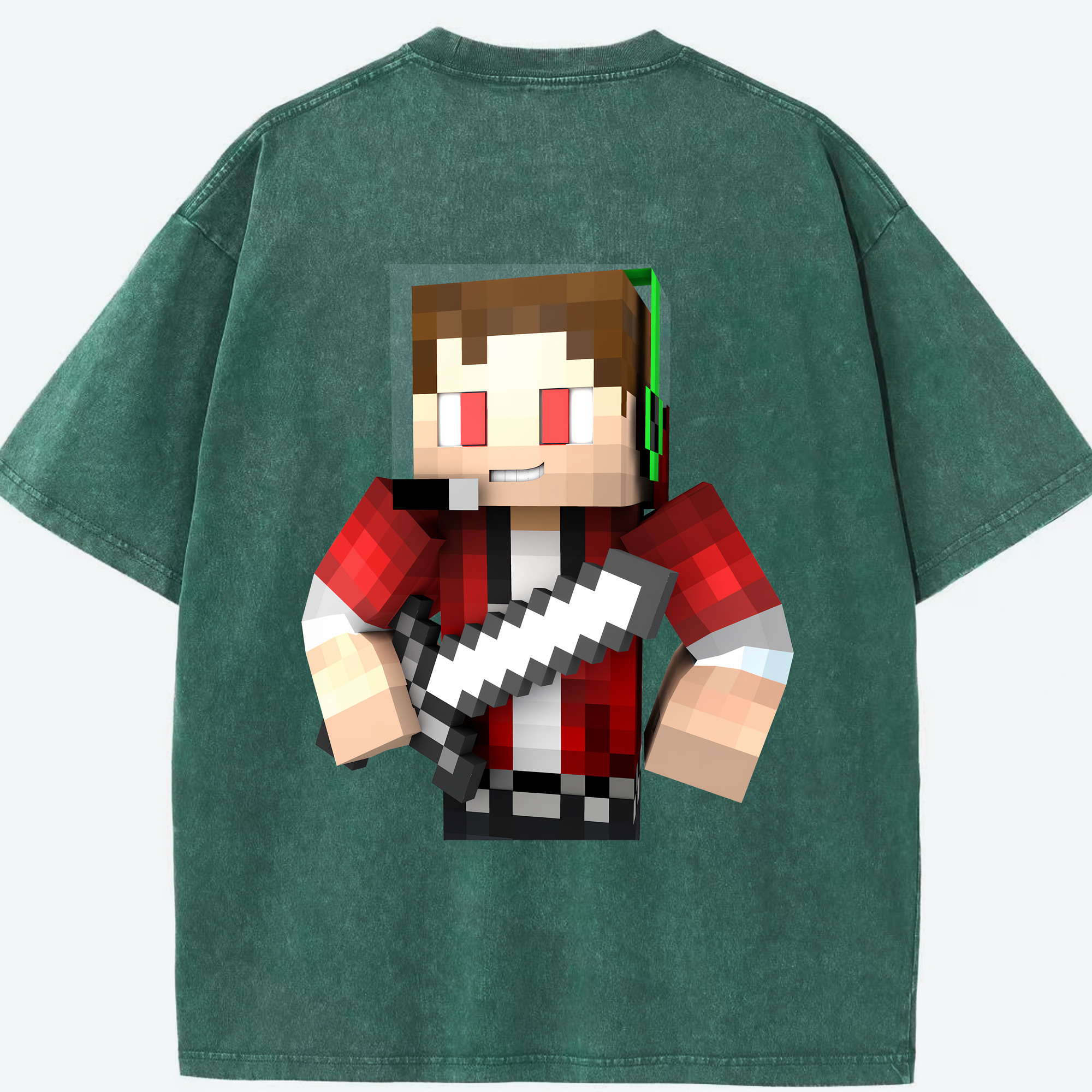 （画像用） マインクラフト ブロックの世界 Minecraft MC Block world 綿100% ヴィンテージ風 半袖Tシャツ（背面プリント）
